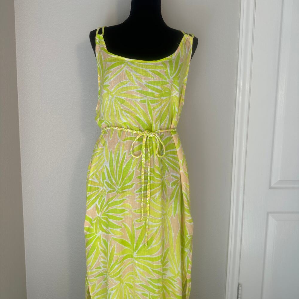 Sigrid Olsen Linen Blend Maxi Cover-Up Dress, Palms Print, Coastal Beachy Small - Picture 2 of 10